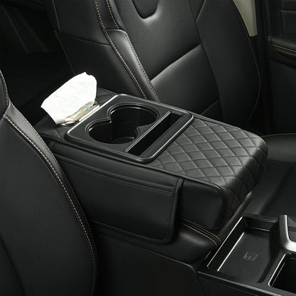 Multi-Function Car Armrest Cushion with Built-In Cup Holder & Tissue Box Organizer