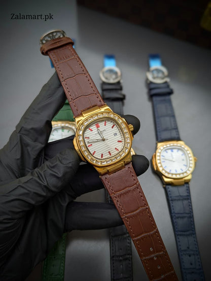 Patek Philippe Classic Stainless Steel Watch with Genuine Leather Strap