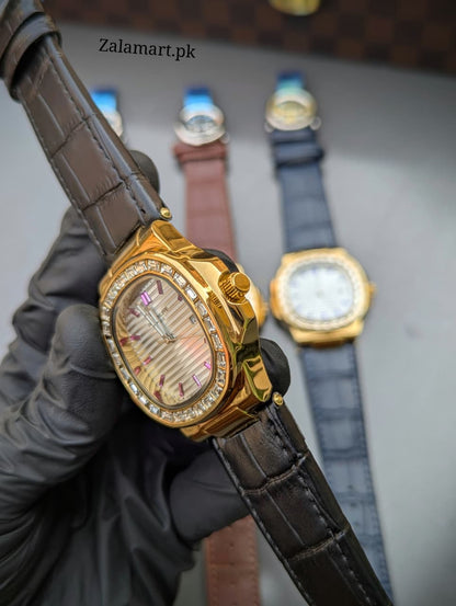 Patek Philippe Classic Stainless Steel Watch with Genuine Leather Strap