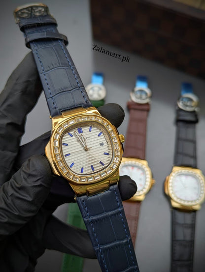 Patek Philippe Classic Stainless Steel Watch with Genuine Leather Strap