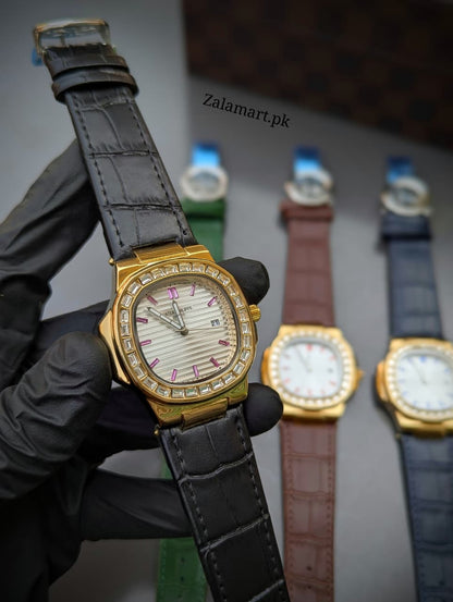 Patek Philippe Classic Stainless Steel Watch with Genuine Leather Strap