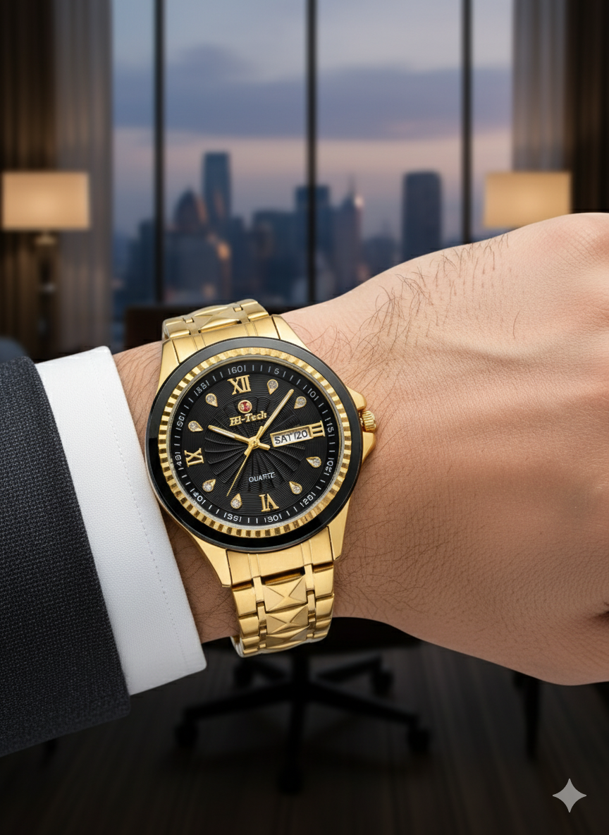 Luxury Stainless Steel Watch – Waterproof | Day & Date Display