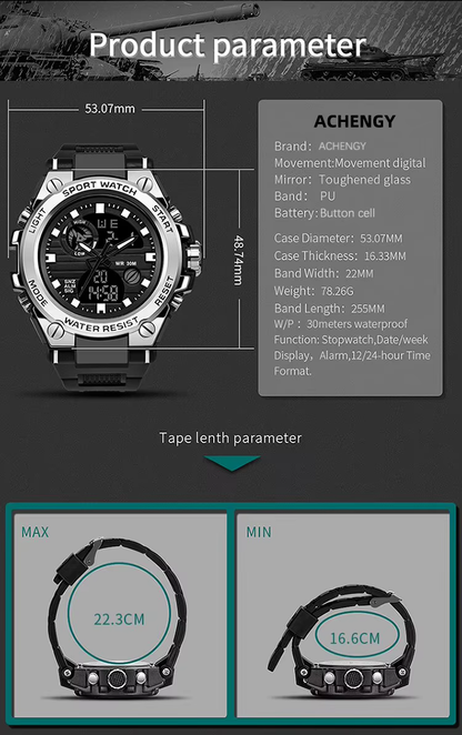 Men's Digital Military Sports Watch – 30M Waterproof