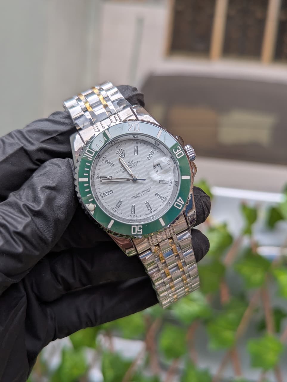 Premium RLX-Style Stainless Steel Watch with Rotating Bezel & Date Display