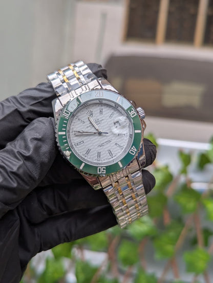 Premium RLX-Style Stainless Steel Watch with Rotating Bezel & Date Display