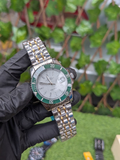 Premium RLX-Style Stainless Steel Watch with Rotating Bezel & Date Display