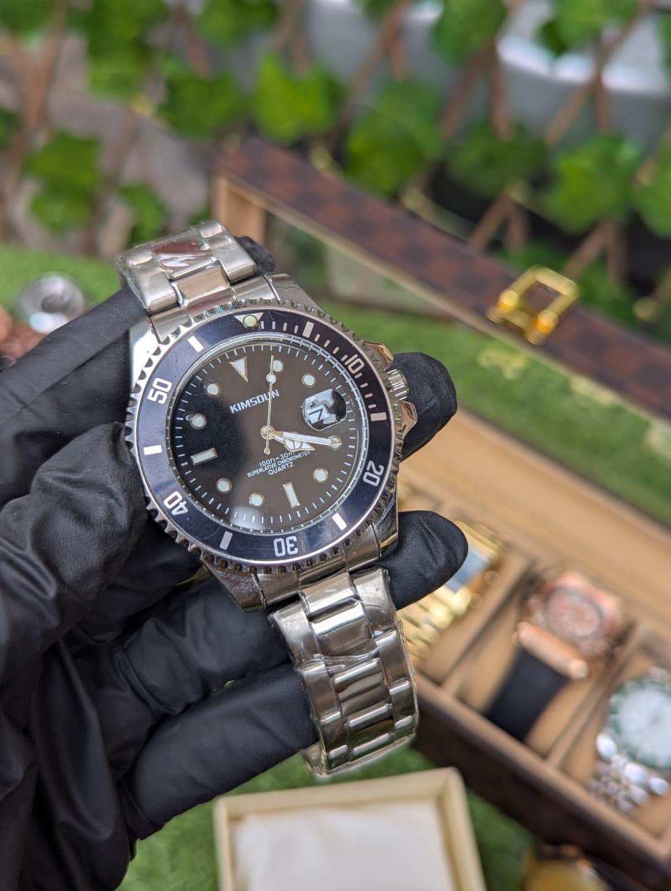 Premium RLX-Style Stainless Steel Watch with Rotating Bezel & Date Display