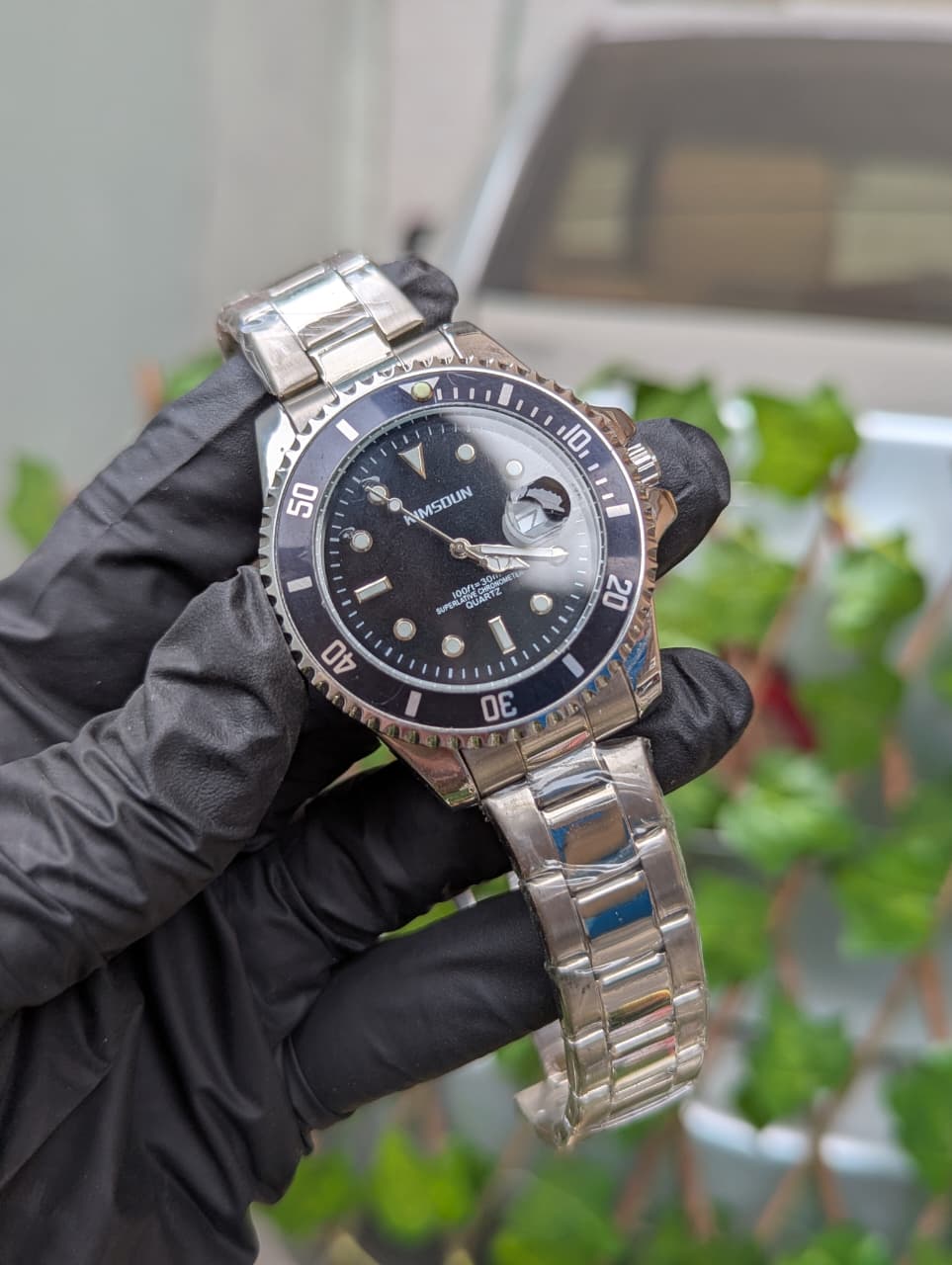 Premium RLX-Style Stainless Steel Watch with Rotating Bezel & Date Display