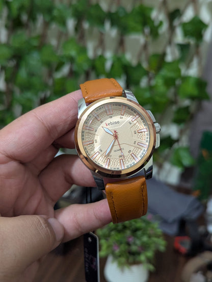 Classic Dress Watch for Men – Textured Dial & Leather Strap