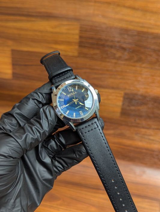 Classic Blue Dial Men’s Watch – Genuine Leather Strap