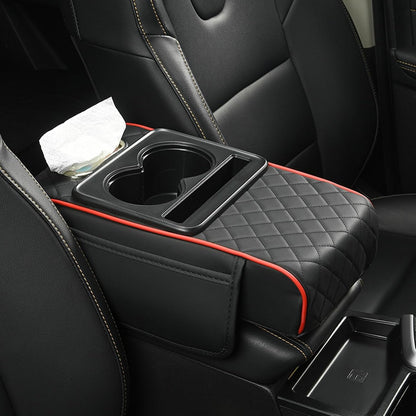 Multi-Function Car Armrest Cushion with Built-In Cup Holder & Tissue Box Organizer