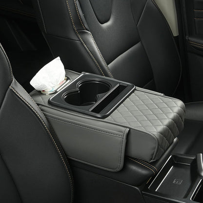 Multi-Function Car Armrest Cushion with Built-In Cup Holder & Tissue Box Organizer