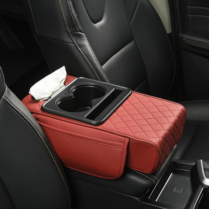 Multi-Function Car Armrest Cushion with Built-In Cup Holder & Tissue Box Organizer
